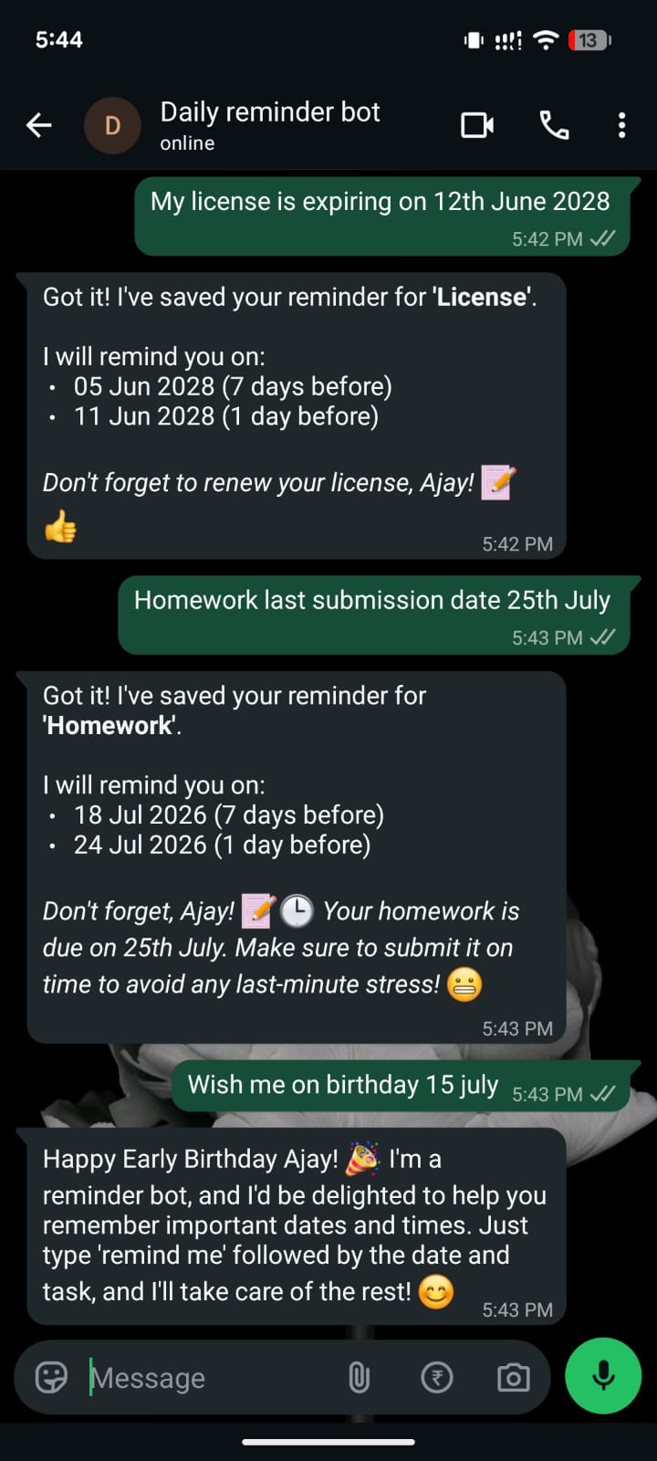 Custom reminders